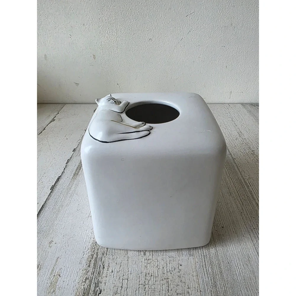 Signature cat tissue ceramic bathroom box cover kitten White decor‎